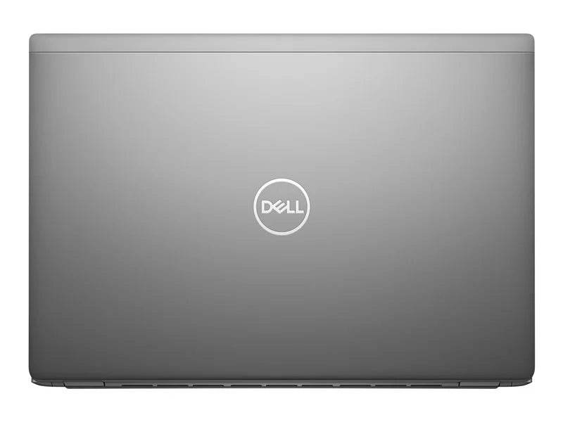 image of a closed Dell lattitude 7640 laptop in dark silver closed - featuirng a silver metal dell logo