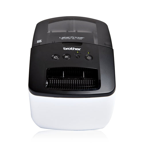 Brother QL-700 Direct Thermal Label Printer - featuring four main button a black top and white bottom and sides.