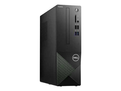 Dell Vostro desktop computer tower, featuring a black textured design with multiple front-panel ports including USB and audio jacks, a CD/DVD drive slot, and the Dell logo at the bottom right.