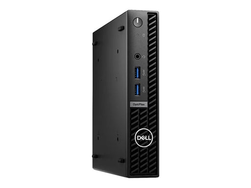 Front view of a Dell OptiPlex slim desktop computer, featuring a vertical design with two USB ports and a power button on the front panel, all set against a plain background