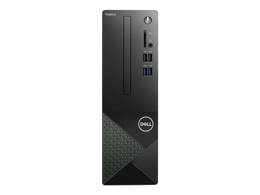 Dell Vostro desktop computer tower, featuring a black textured design with multiple front-panel ports including USB and audio jacks, a CD/DVD drive slot, and the Dell logo at the bottom right.