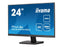 Side view of Iiyama Prolite XU2494HSU-B6 Monitor with matte black border and blue screensaver 