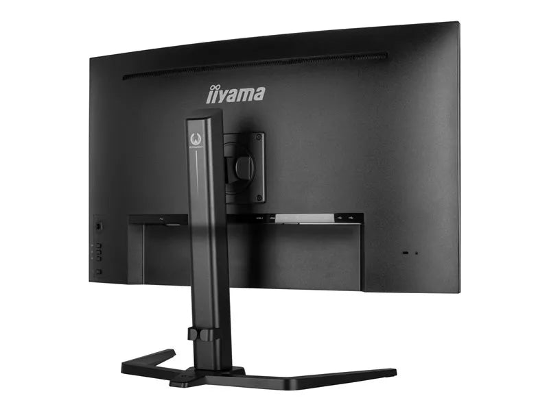 Back view of 32" curved iiyama Red Eagle monitor with a matte black chassis