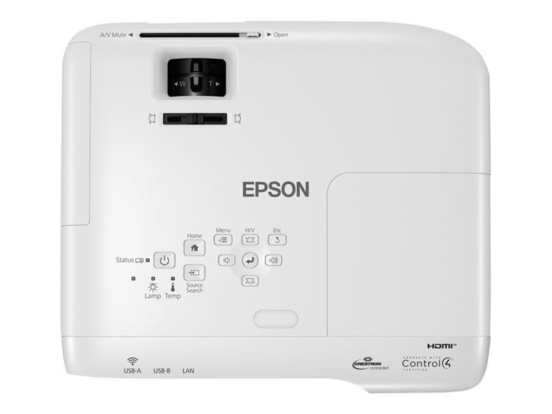 View of top panel of Epson EB-X49 3LCD Projector showing main button controls